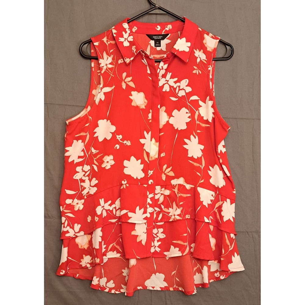 Simply Vera Vera Wang Sleeveless Flounce Shirt Womens Size Medium Red White